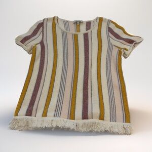 Madewell Striped Fringe Hem Knit Top Boho Festival Cottagecore Womens XS